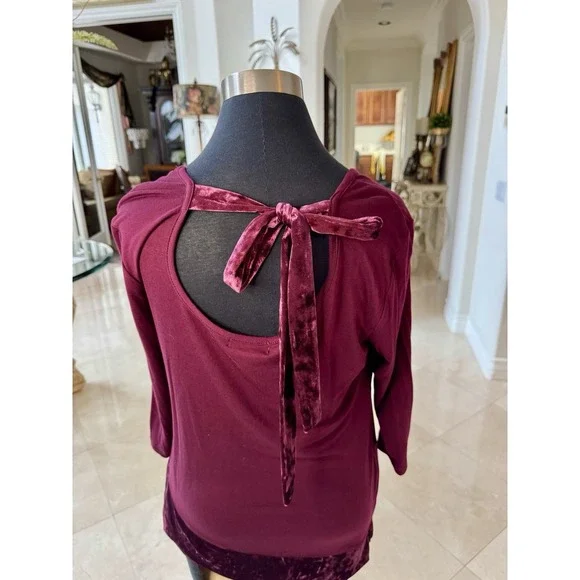 Cha Cha Vente PS Wine Top With Drop Back & Tie Velvet Bottom Asymmetrical Hem - Picture 5 of 15